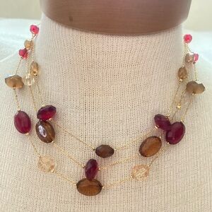 VTG Avon triple strand faceted bead gold necklace